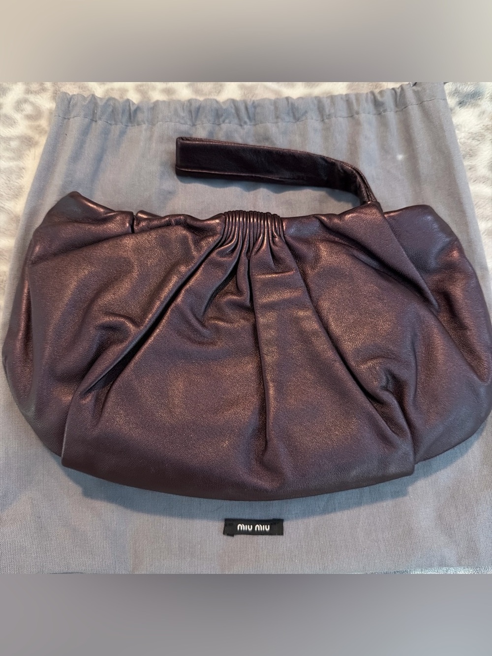 Miu Miu Leather Wristlet Clutch Bag Metallic Rare - Picture 7 of 11